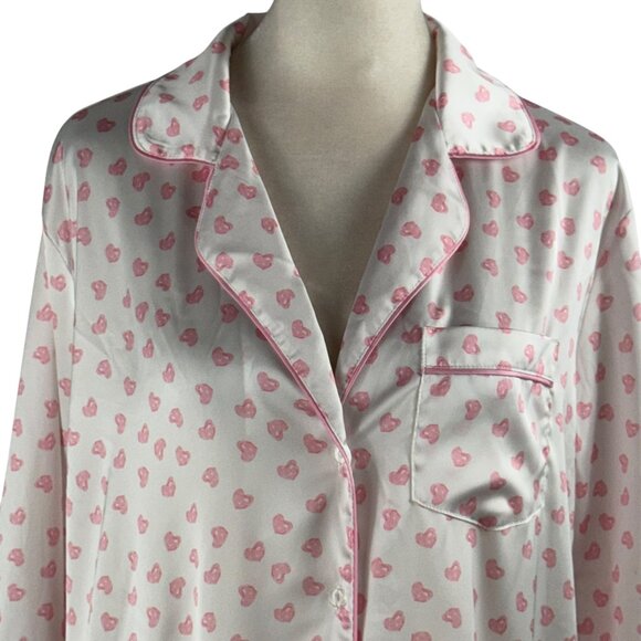 TABITHA WEBB Sleepwear  Silky White & Pink Heart Print Sleep Shirt Size … - Picture 7 of 7